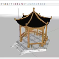Traditional Chinese Style Garden Pavilion Featuring Black Tiled Roof Wooden Pillars And Stone Steps