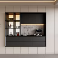 Modern Neutral Tones Sideboard With Open Shelves Wine Bottles Coffee Maker And LED Lighting