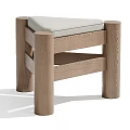 Wooden Stool with Gray Cushioned Seat Cylindrical Oak Legs and Cross Support in Modern Design