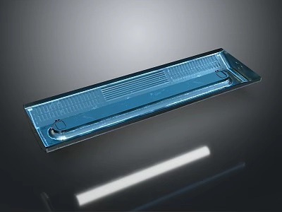 Blue Rectangular Transparent Tray With Striped Pattern And Glossy Surface On Dark Background 3d model