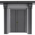 Classic Entrance Gate Featuring Metal Grid Double Doors And Gray Decorative Columns