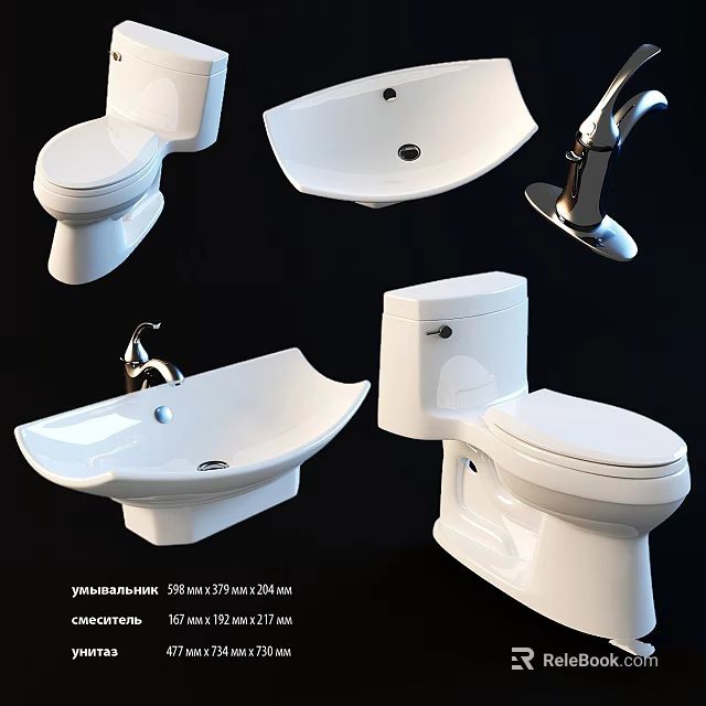 Elegant Modern Bathroom Sink With Toilet And Faucet Fixtures 3d model 