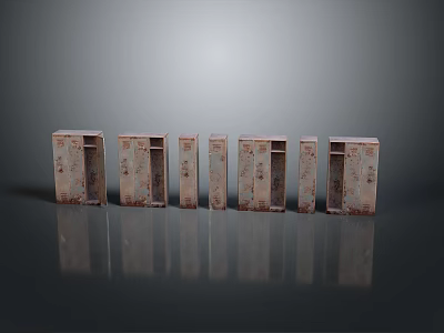 Vintage Wooden Distressed Storage Shelving Units With Various Sizes And Designs On 3d model