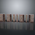 Vintage Wooden Distressed Storage Shelving Units With Various Sizes And Designs On