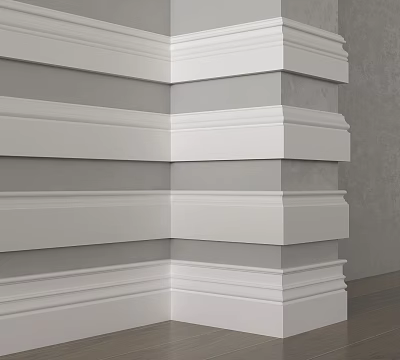 Modern Interior With White Gypsum Cornice On Gray Wall Corner Details 3d model