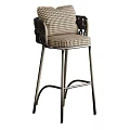 Elegant Bar Stool With Houndstooth Fabric Seat And Carved Metal Backrest