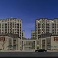 Commercial Street With High Rise Buildings Shops Vehicles And Evening Lighting