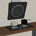 Modern Kitchen Appliances With Range Hood Gas Stove And Pots On Cooktop