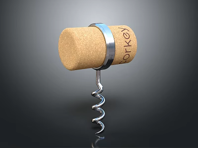 Modern Corkscrew With Corkey Cork Top Metal Ring And Spiral Design 3d model