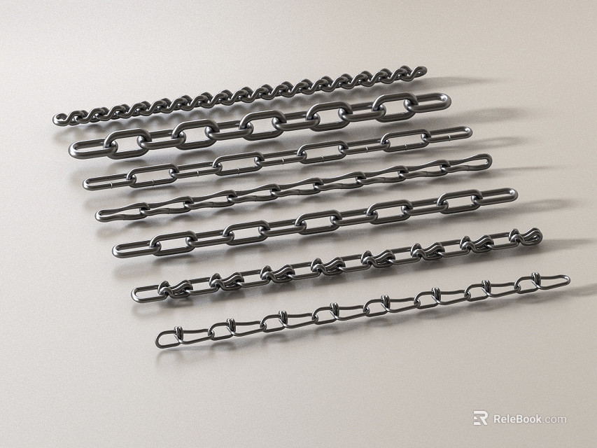 Variety Of Metal Chains Displayed On Light Background 3d model 