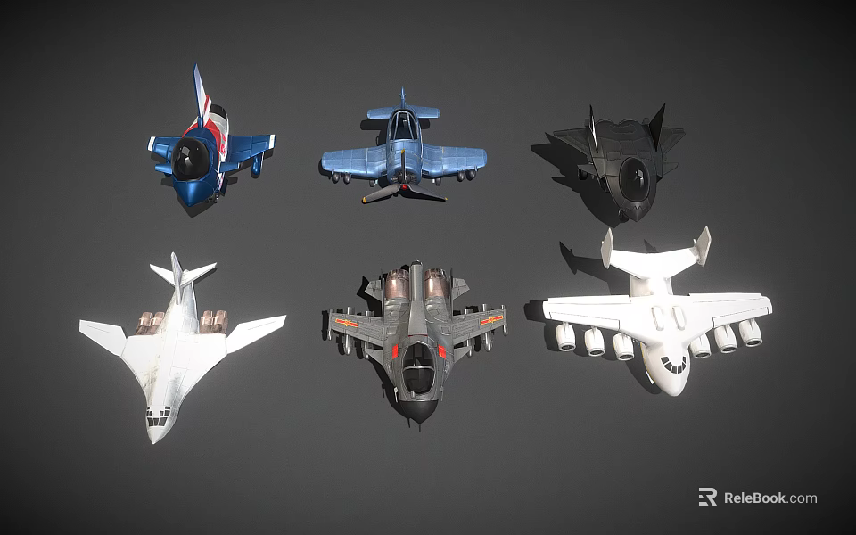 Fighter Jet Models Featuring Various Designs and Different Color Variations Together 3d model