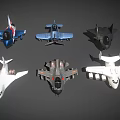 Fighter Jet Models Featuring Various Designs and Different Color Variations Together 3d model