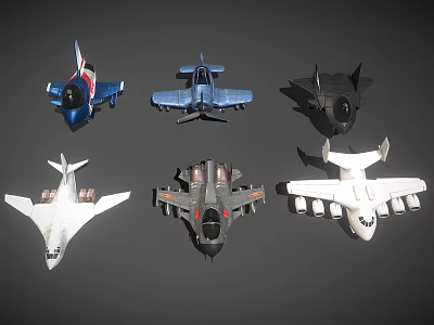 Fighter Jet Models Featuring Various Designs and Different Color Variations Together 3d model