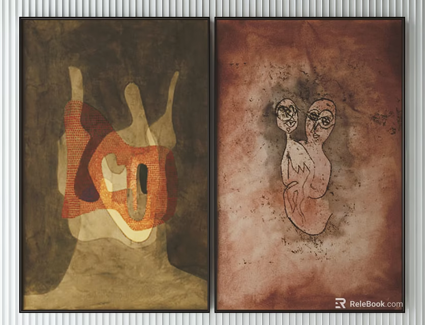 Artistic Abstract Paintings With Colorful Shapes And Brown Orange Tones 3d model 