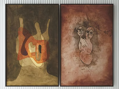 Artistic Abstract Paintings With Colorful Shapes And Brown Orange Tones 3d model