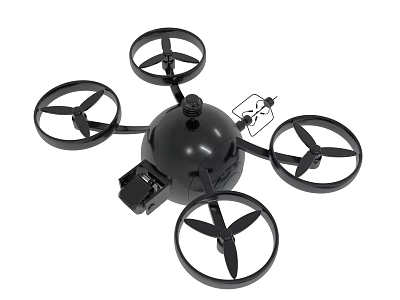 Black Quadcopter Drone With Spherical Body Four Propellers And Camera Mount 3d model