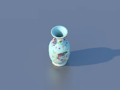 Light Blue Ceramic Vase With Colorful Floral Patterns For Home Decor 3d model