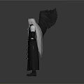 Man With Black Wings Silver Hair In Long Black Coat Spreading Arms