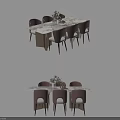 Modern Dining Table Set With Marble Surface And Upholstered Chairs Flower Decoration Design 3d model
