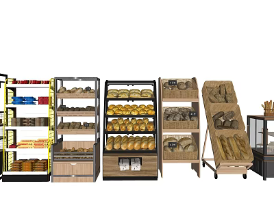 Bakery Display Shelves With Multi Tiered Wooden Racks For Various Breads And Pastries 3d model
