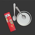 Colorful Breakfast Cereal in White Bowl with Spoon and Red Packaging Box