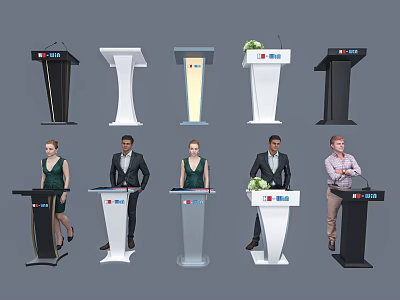Modern Functional Podium Designs In Various Colors With Presenters For Speeches 3d model