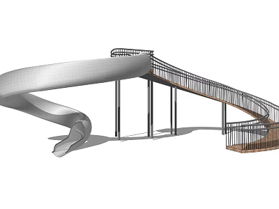 Modern Playground Equipment with Spiral Slide and Metal Support Structure and Wooden Walkway Design 3d model