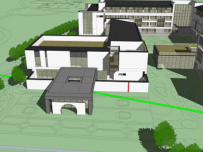 Modern Building Complex 3D Model Design With Green Landscape And Trees 3d model