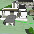 Modern Building Complex 3D Model Design With Green Landscape And Trees