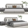 Modern Double Bed Interior With Soft Pillows Nightstands And Green Plant 3d model