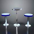 Three Modern Bar Table And Stools With Blue Top Silver Pedestal Metallic Design