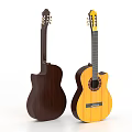 Wooden Acoustic Guitars Featuring Dark Brown And Light Yellow Wooden Finish With Cutaway Body Design