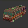 Classic Beige Motorhome With Colorful Stripes Roof Equipment And Large Windows