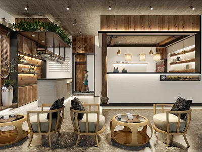 Elegant Hotel Lobby Interior With Wooden Decor Indoor Plants Cozy Armchairs Round Coffee Tables And Warm Lighting 3d model