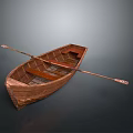 Vintage Wooden Boat With Oar And Interior Seats On Dark Background