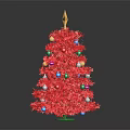 Red Artificial Christmas Tree With Golden Star Top And Colorful Decorative Balls