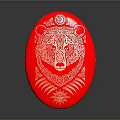 Red Oval Decorative Box With Intricate White Animal Pattern For Daily Use
