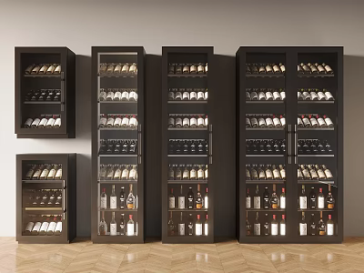Modern Elegant Wine Cabinet Design With Glass Doors And Multiple Shelves For Wine Bottles 3d model