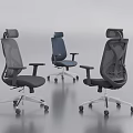 Three Modern Office Chairs With Mesh Backrest Adjustable Headrest And Swivel Casters 3d model