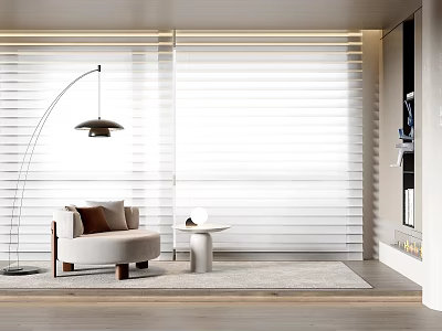 White Blinds In Modern Living Room With Sofa Floor Lamp And Coffee Table 3d model