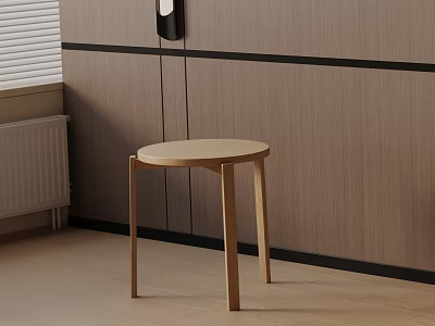 Wooden Side Table With Round Top In Minimalist Interior Setting 3d model