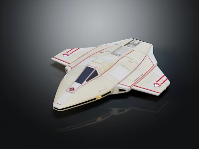 Cream Colored Model Airplane With Red Stripes Stealth Fighter Shape Transparent Cockpit And Dark Background 3d model