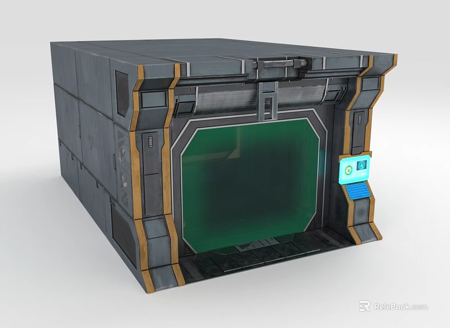 Cartoon SciFi Device Scene With Gray Yellow Borders Green Transparent Panel Blue Small Screen 3d model 