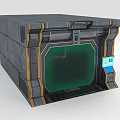 Cartoon SciFi Device Scene With Gray Yellow Borders Green Transparent Panel Blue Small Screen