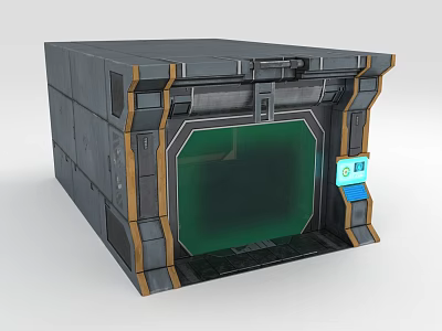 Cartoon SciFi Device Scene With Gray Yellow Borders Green Transparent Panel Blue Small Screen 3d model