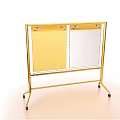 Notebook Display With Golden Mobile Stand Featuring Yellow Paper And White Board