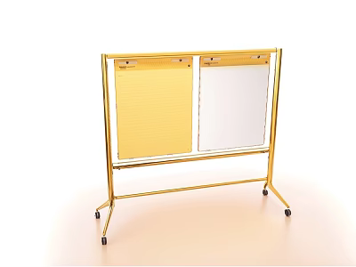 Notebook Display With Golden Mobile Stand Featuring Yellow Paper And White Board 3d model