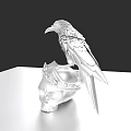 Silver Raven Perched On Skull With Crown As Flying Animal Decoration