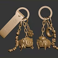 Golden Daily Use Keychains Featuring Chains Decorative Pendants And Engraved Tags 3d model