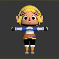 Cute Fantasy Cartoon Character With Yellow Hair Horns And Blue White Top Orange Belt Outfit